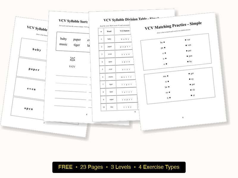 Syllable Division Worksheets Preview